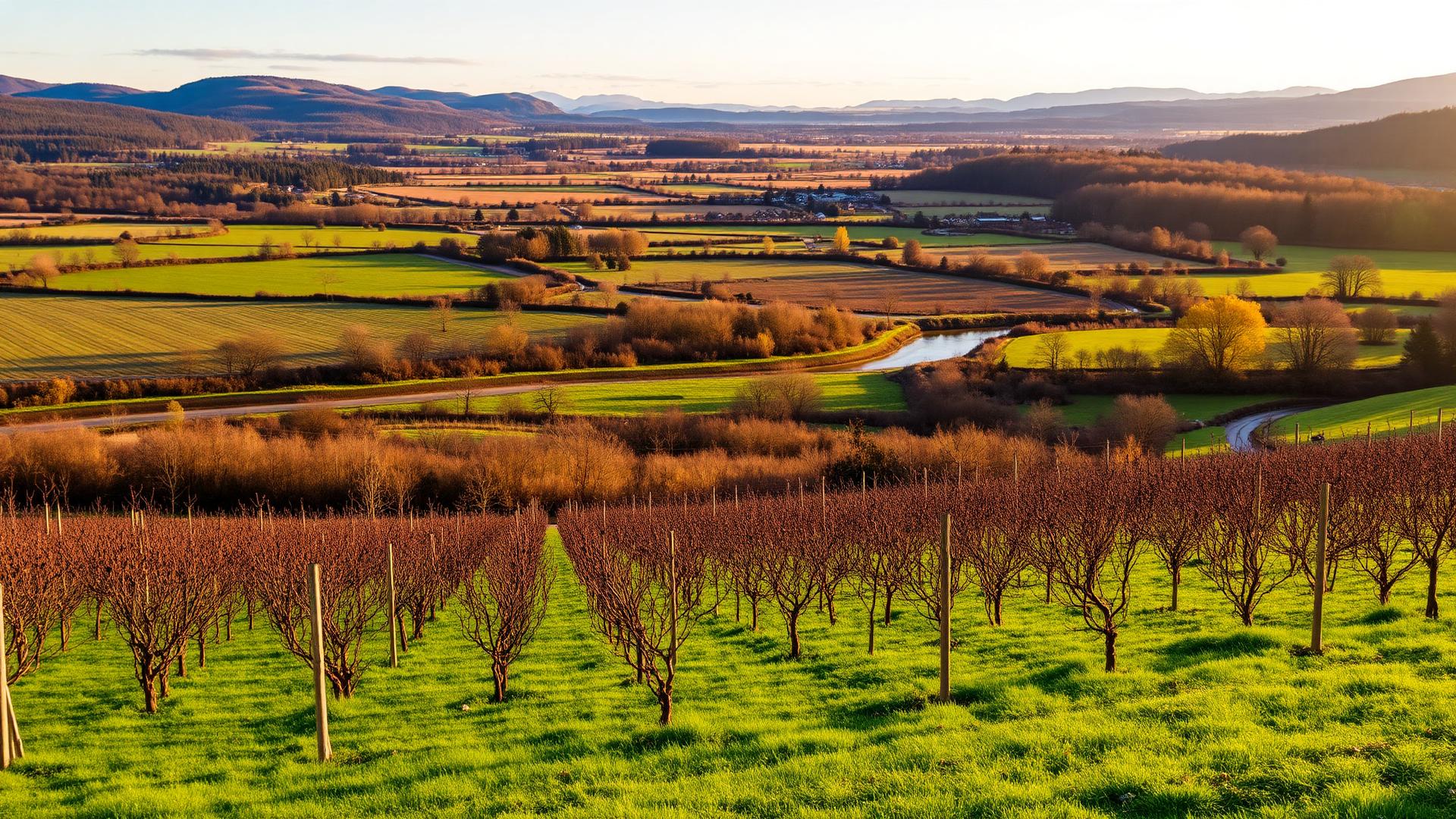 Blairgowrie soft-fruit farm country with orchards and Perthshire hills