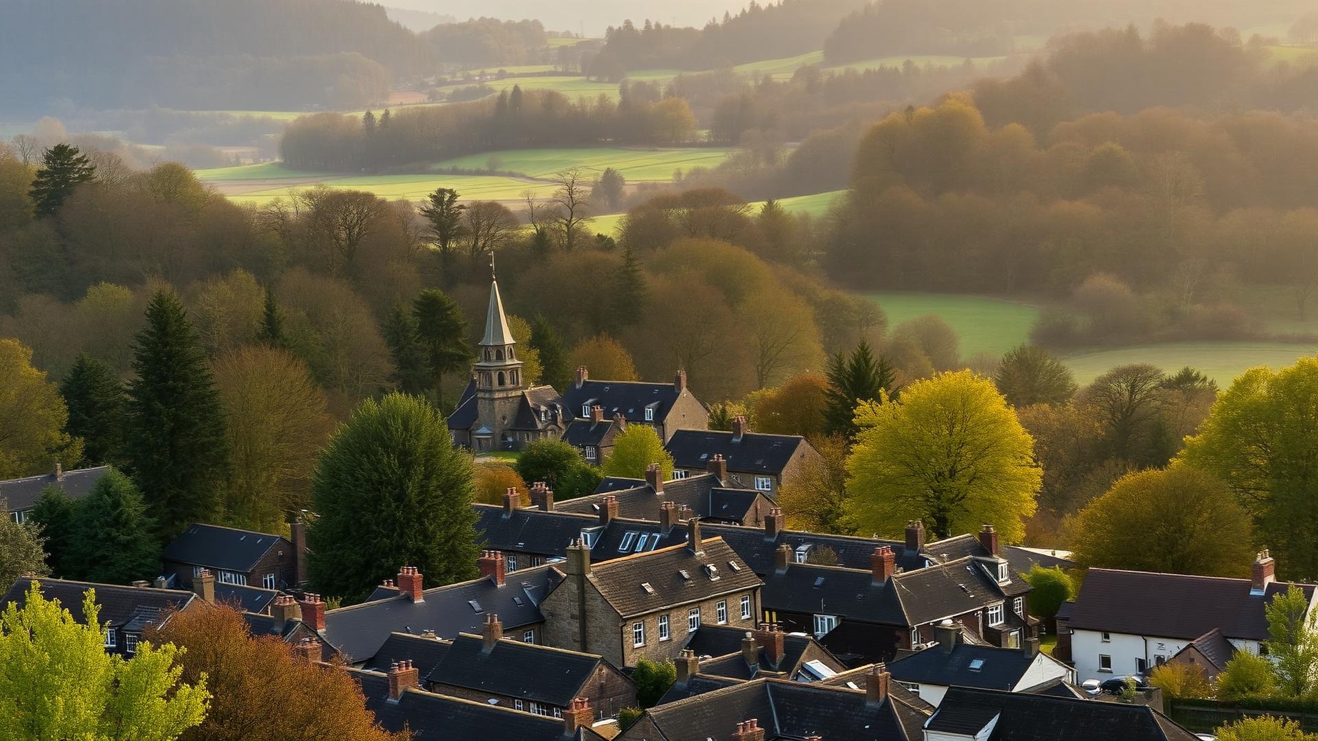 Crieff town rooftops nestled in the wooded Strathearn hills of Perthshire