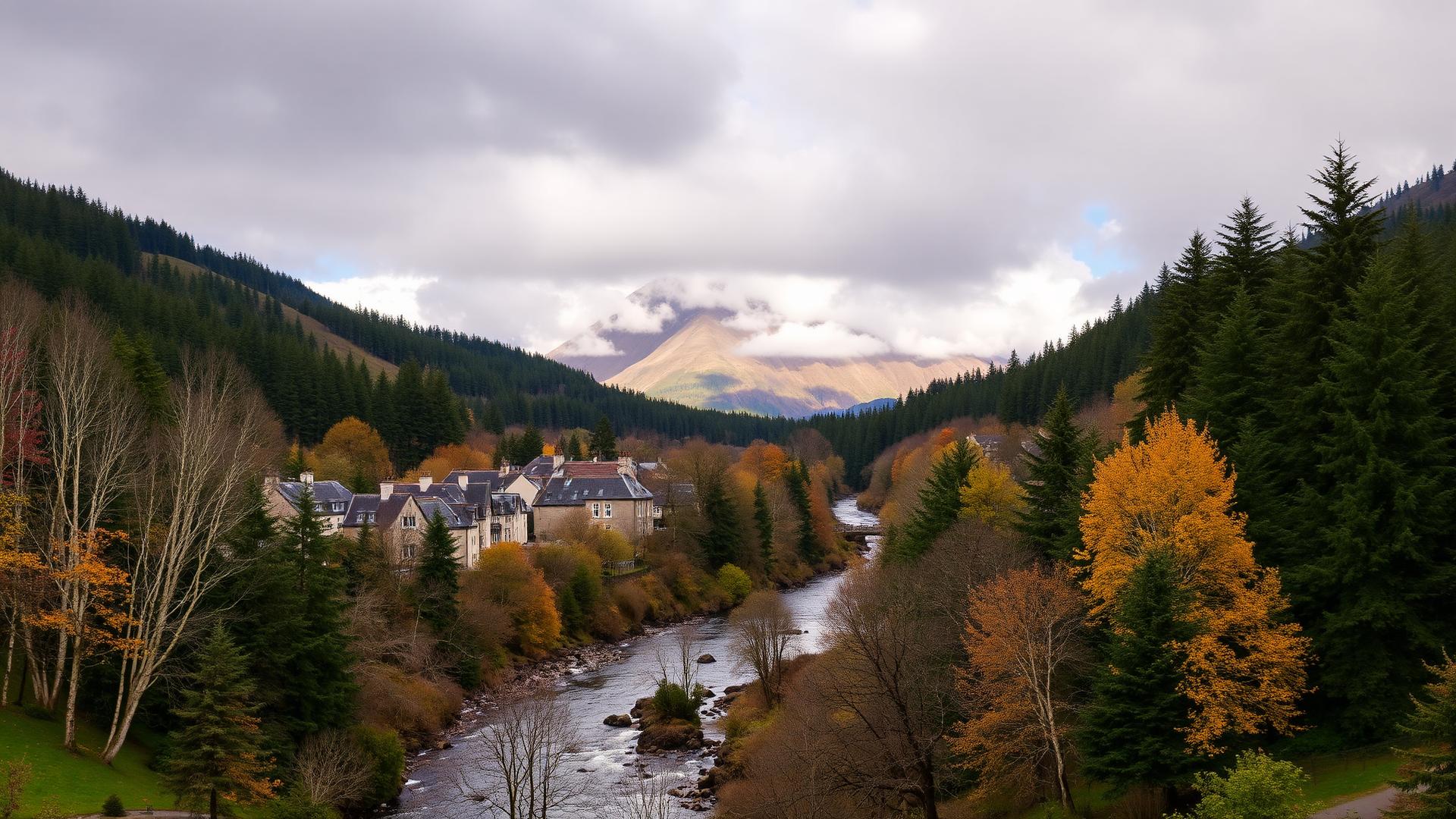 Pitlochry among Highland Perthshire mountains and pine forest